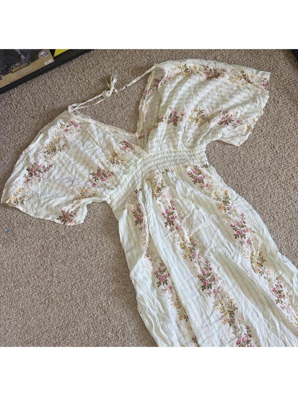 Love Stitch Cream floral rayon dress